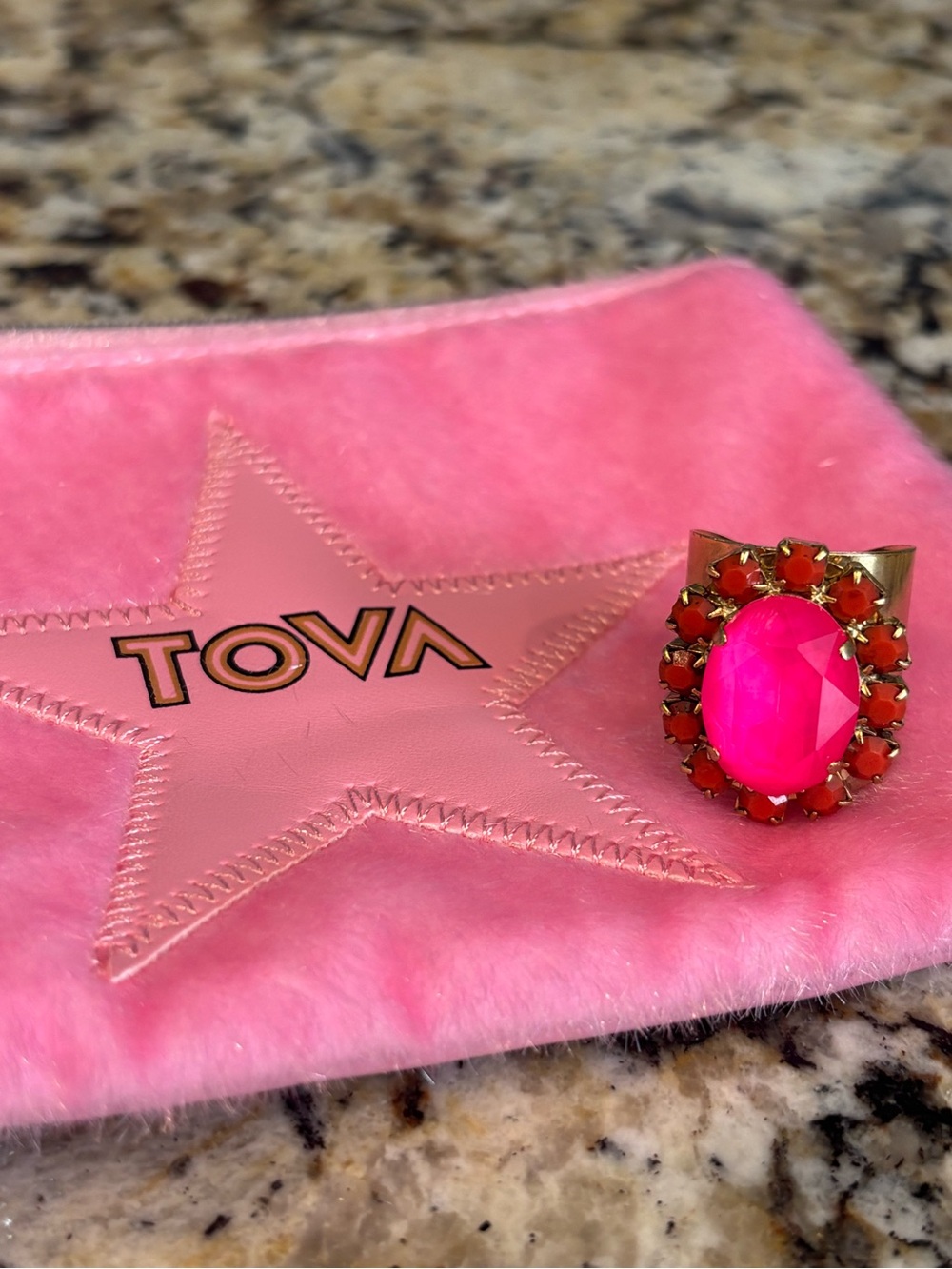 TOVA Suki Ring with Pink Swarovski Crystal and orange halo